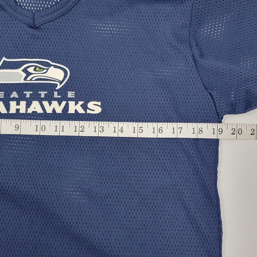 NFL Seattle Seahawks Youth Football Mesh Jersey Size Large Navy Green V Neck - Picture 7 of 8